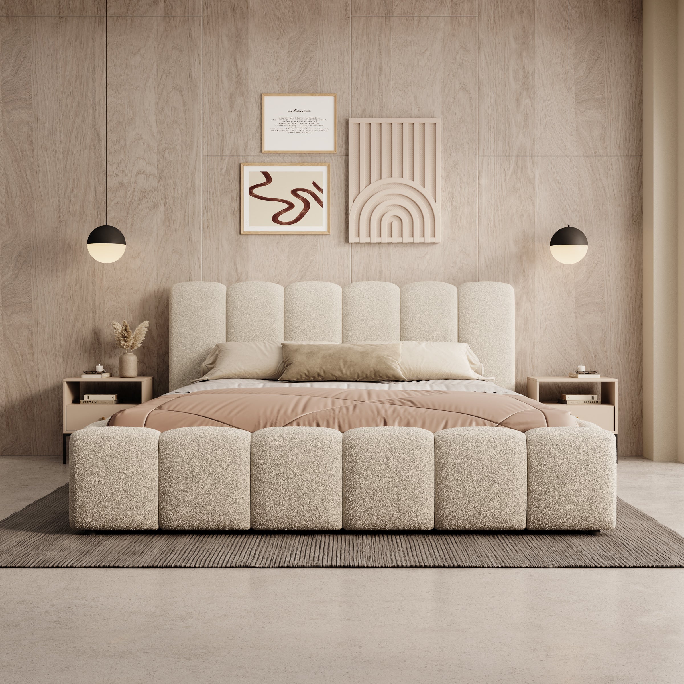 Valerio - Tweepersoonsbed - Teddystof beige - 160x200 cm