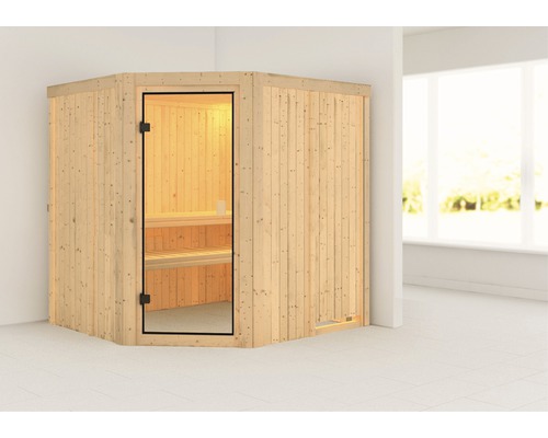 Karibu Bodo modulaire sauna zonder oven en dakkroon, met gebronsde volledig glazen deur