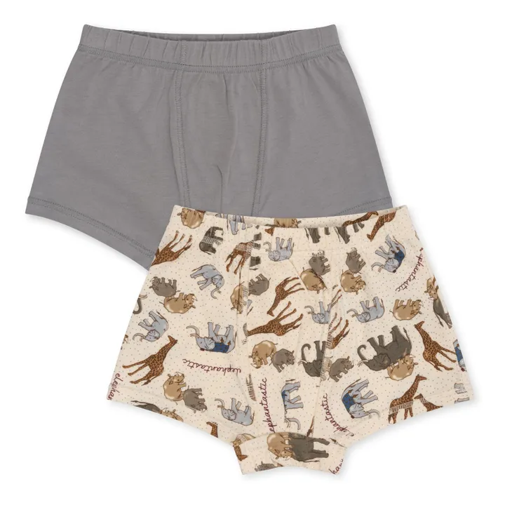 Konges Sløjd Lot 2 Caleçons Coton Bio Eléphants | Gris
