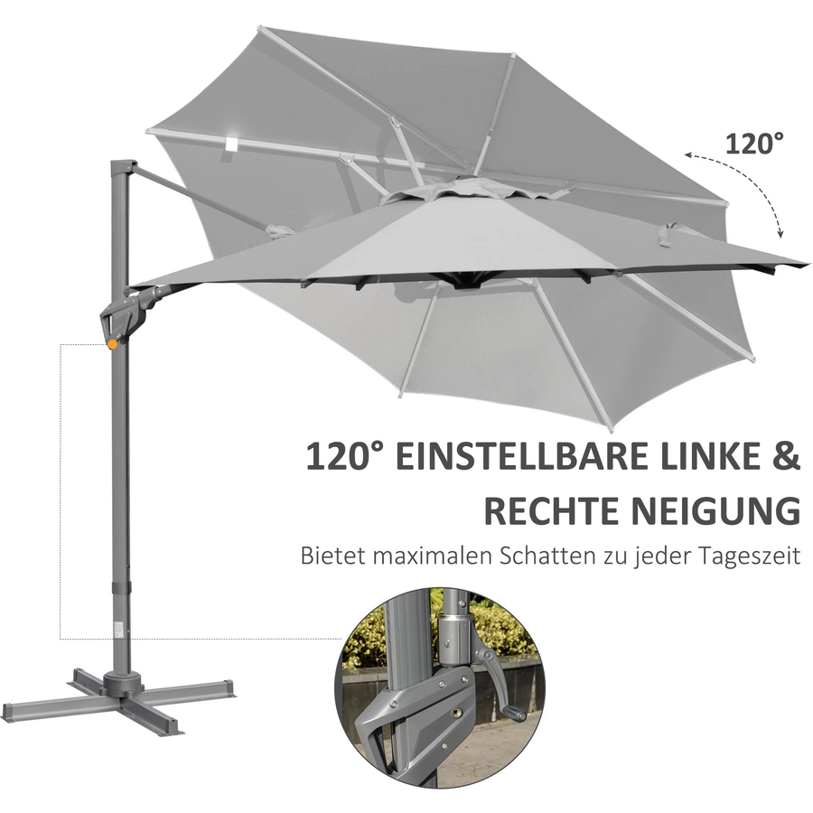 Outsunny Sonnenschirm mit verstellbarem Neigungssystem grau
