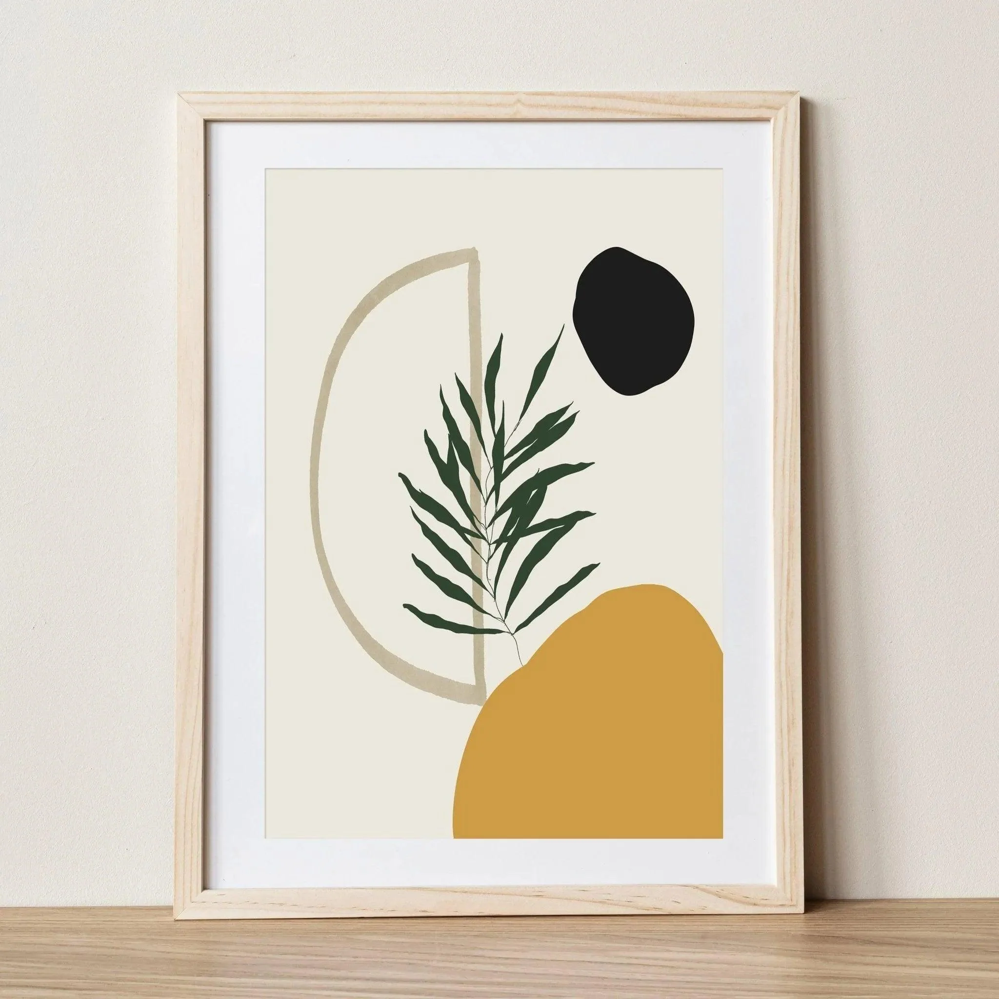 Modern Boho Botanical Wall Print | Yellow Green Black Decorative Art