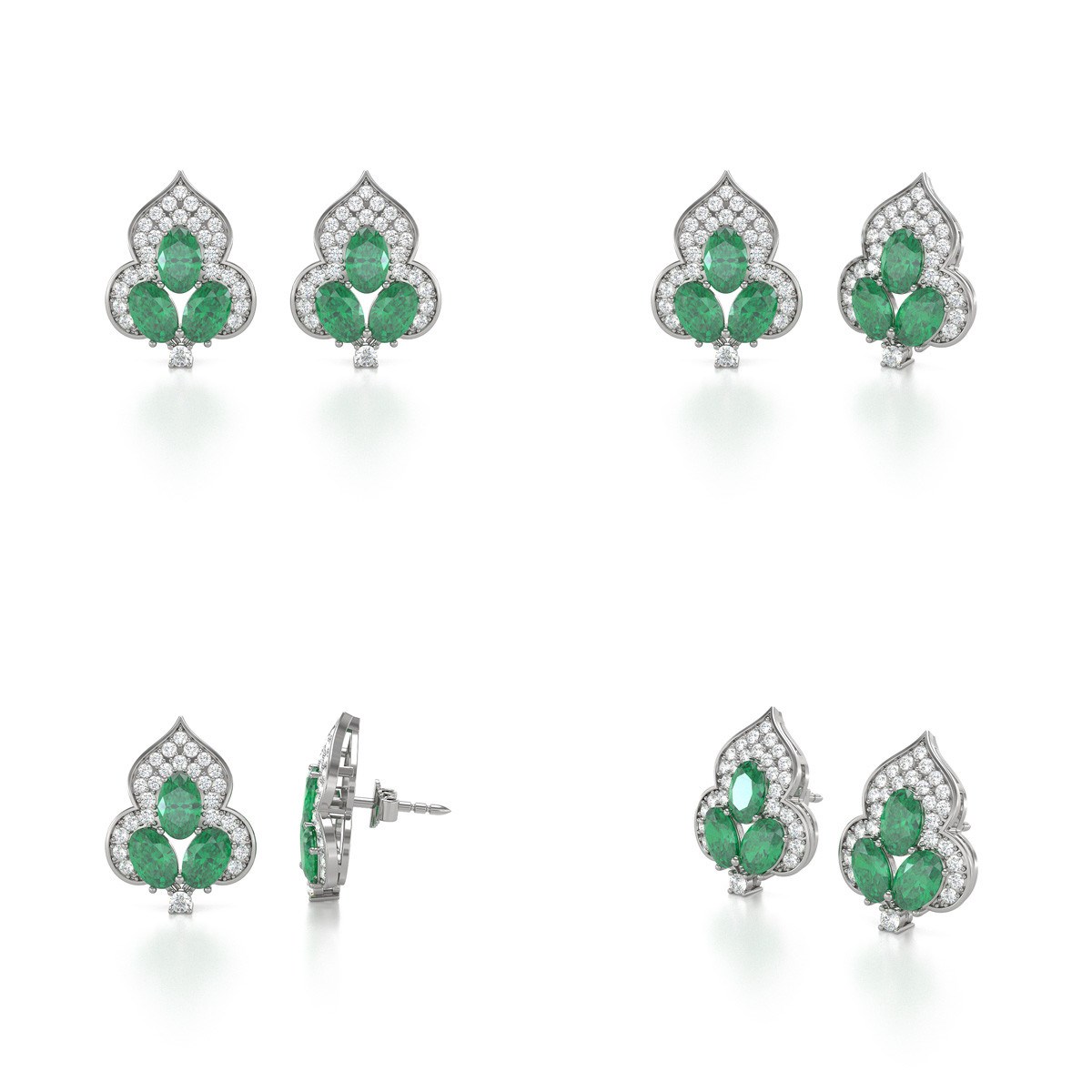 Boucles d'oreilles ADEN Emeraude et Diamants sur Argent 925 3.5grs