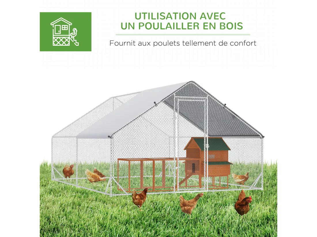 Enclos poulailler chenil 12 m² - parc grillagé dim. 4L x 3l x 2H m - espace couvert - acier galvanisé