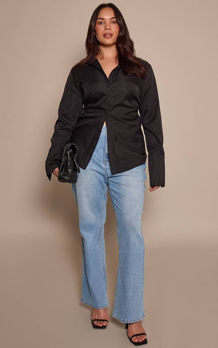 Mid Blue Wash Jean Droit Raccourci Grande Taille