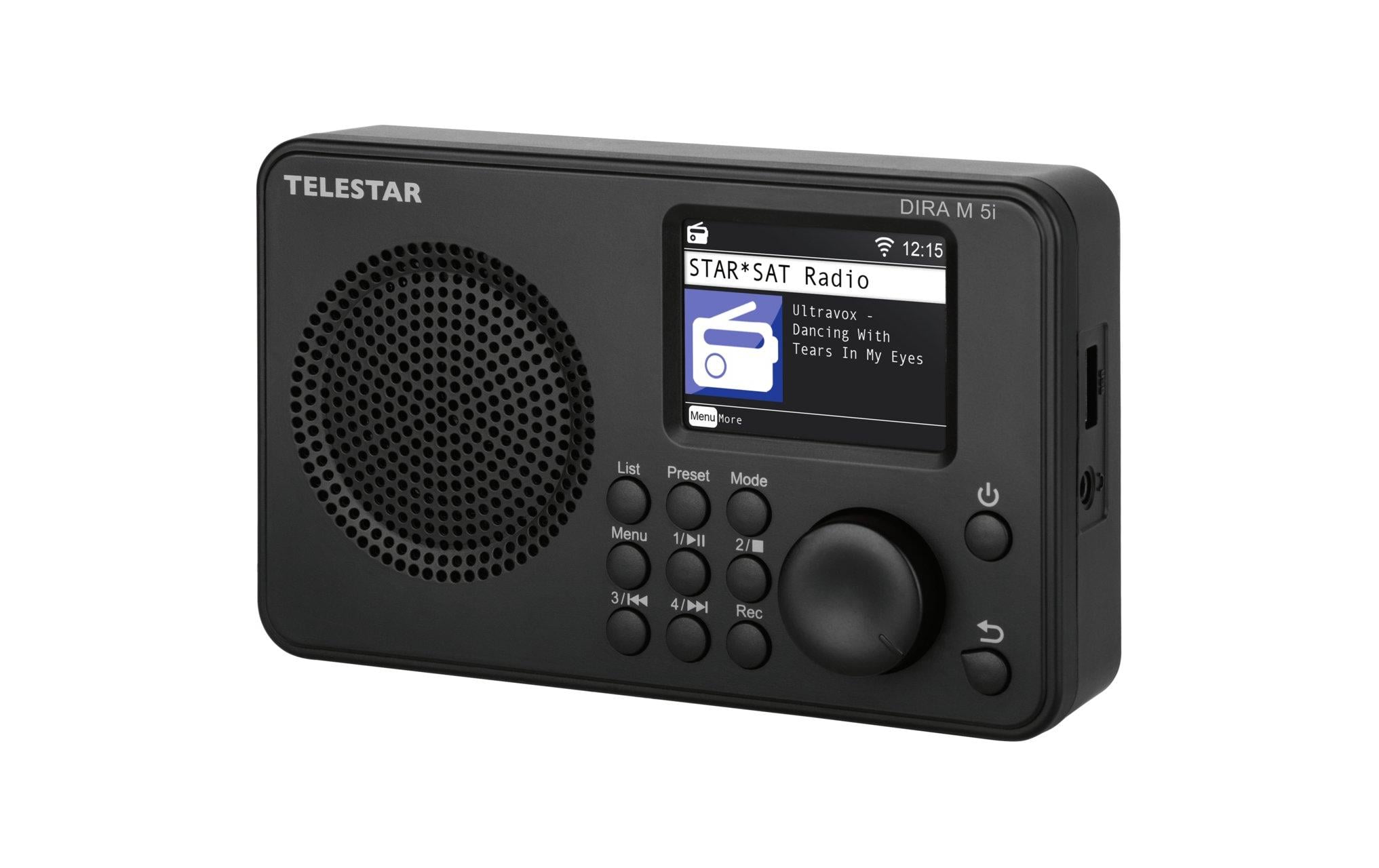 Internet Radio DIRA M5i SchwarzSehr kompaktes, klangstarkes Internetradio, mit grossem Display, umfangreichen USB Mediafunktionen, Fernbedienung via App und 5 V Stromversorgung