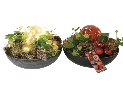 Kerststuk schaal licht bol FloraSelf Ø 30 cm metalen schaal
