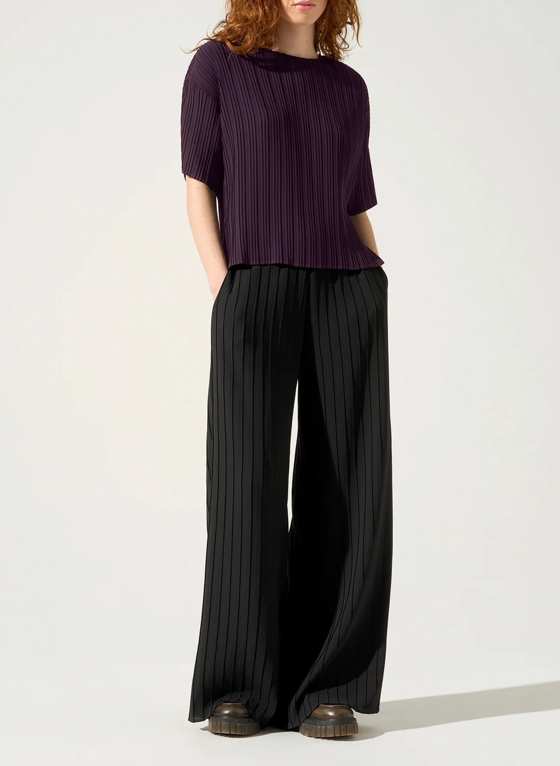 Blouse col rond plissé | Violet
