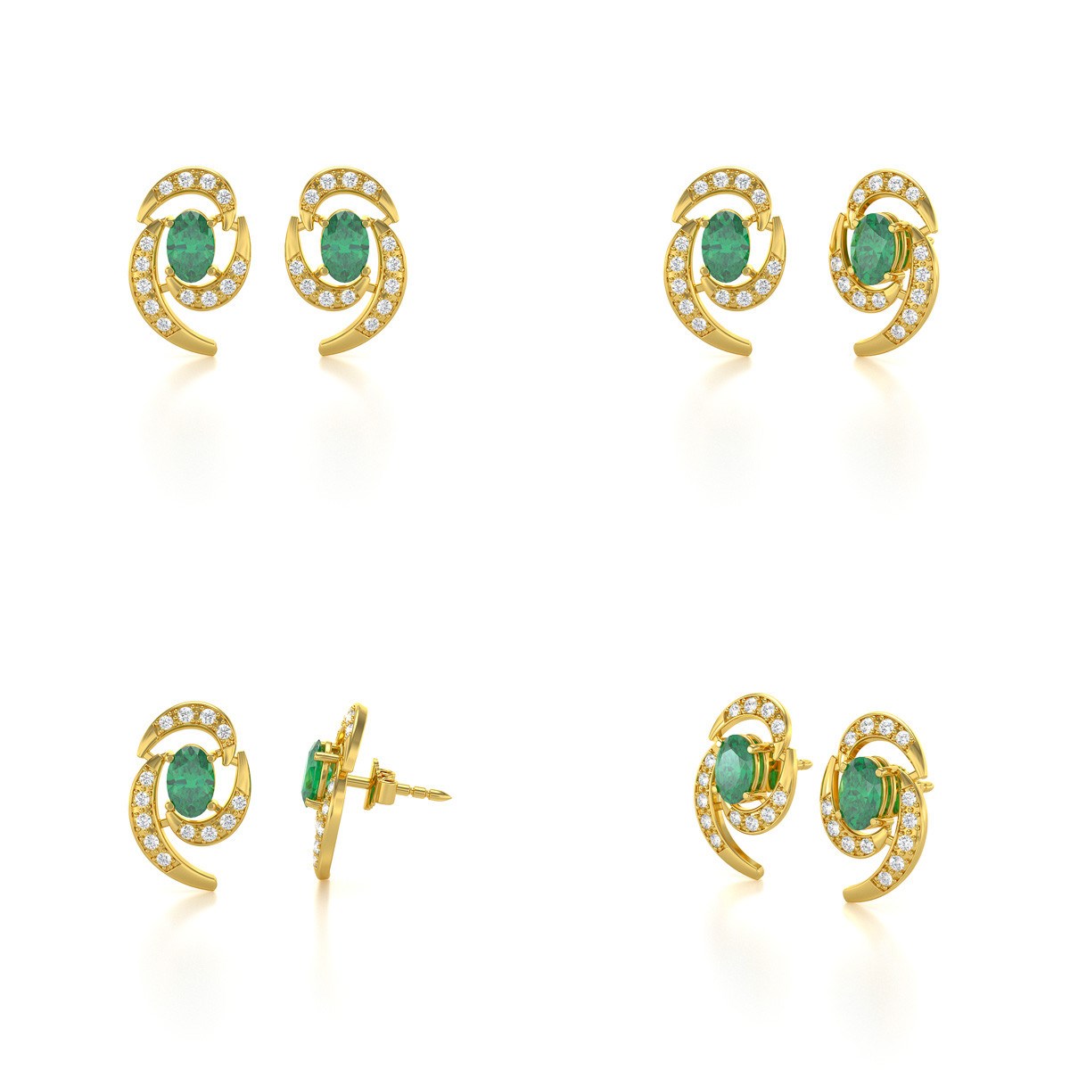 Boucles d'oreilles ADEN Or 585 Jaune et Emeraude 2.6grs