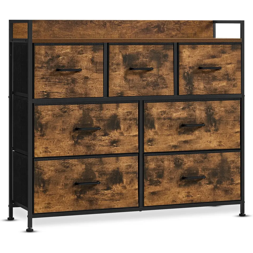 O'DADDY Industrieel Ladekast - 7 Laden - Vintage Bruin/Zwart - 28,5x98x85 cm
