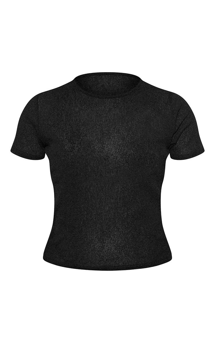 Noir T-shirt À Manches Courtes En Maille Ajourée Dévorée