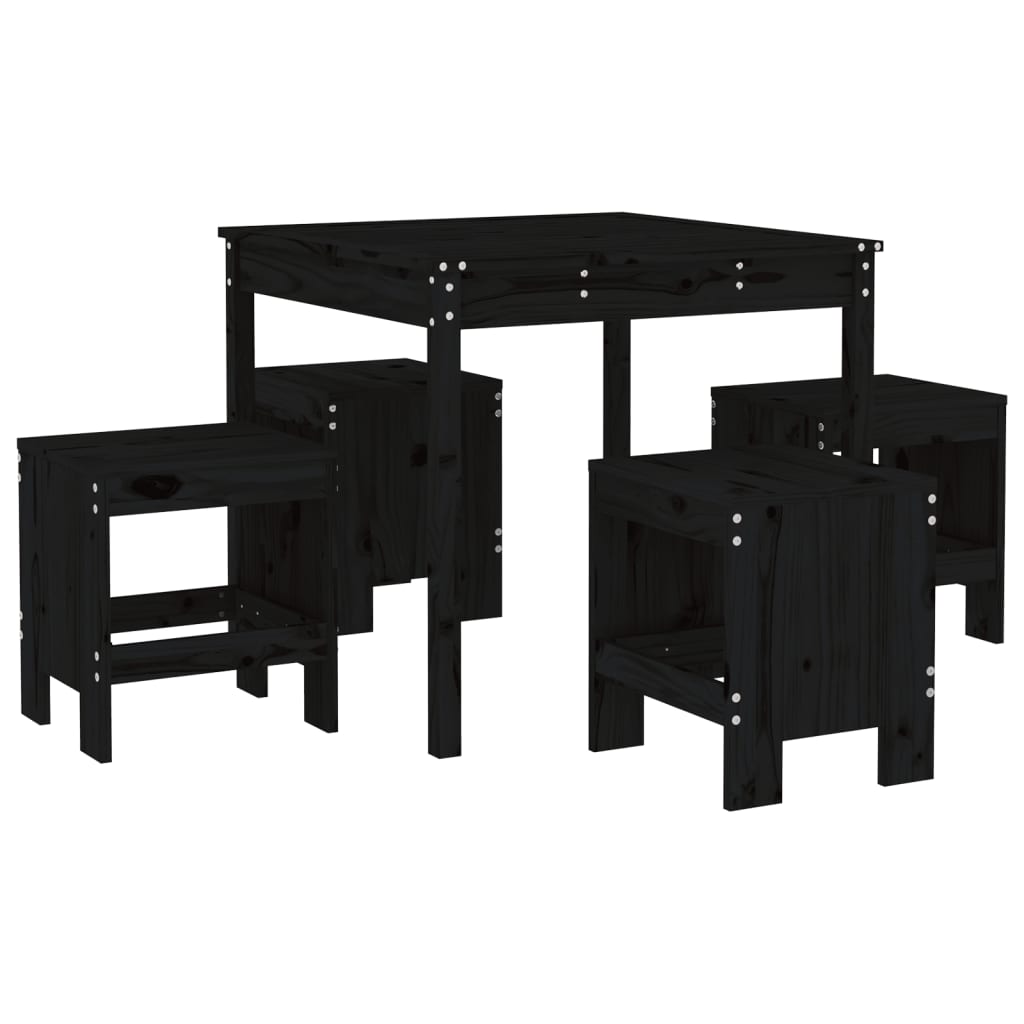 Ensemble à dîner de jardin 5 pcs noir bois massif de pin