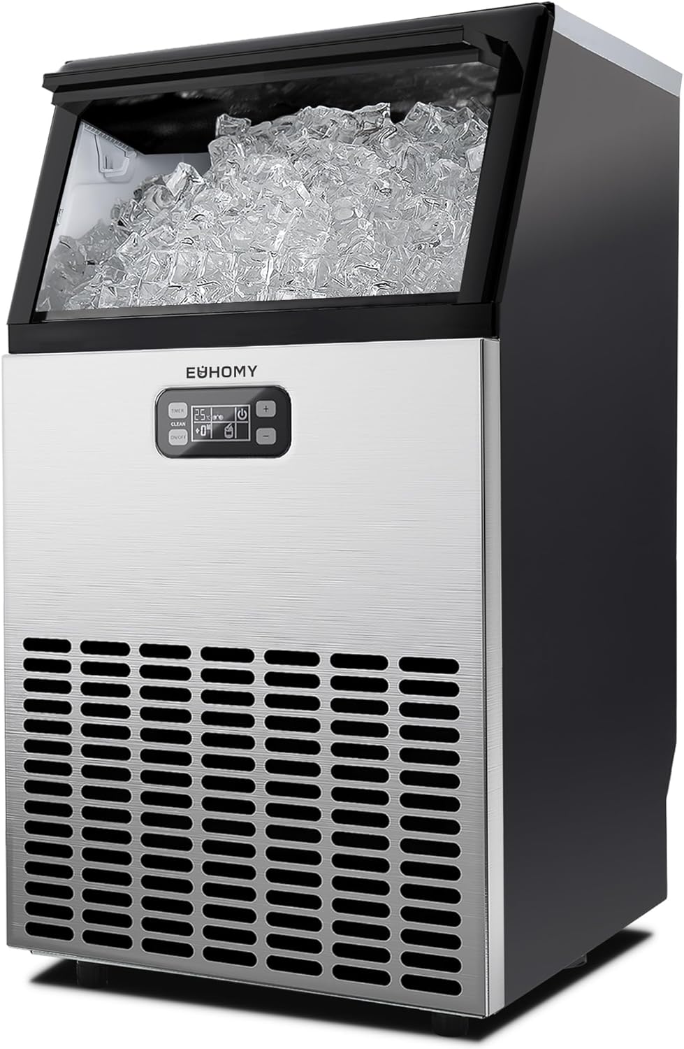 EUHOMY Gewerbliche Eiswürfelmaschine, 45 kg/24 Std. Edelstahl Untertisch-Eismaschine mit 15 kg Eislagerkapazität, freistehende Eismaschine mit Timer, ideal für Bars, Getränkeläden und große Feiern