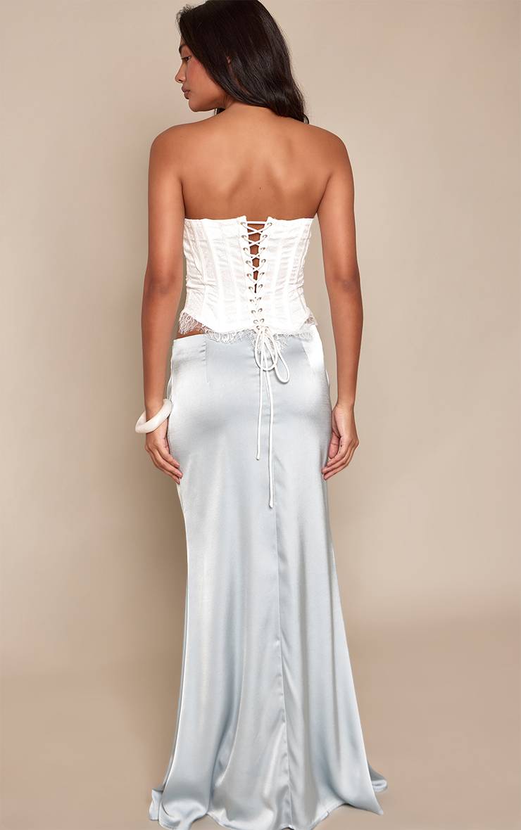 Bleu Jupe Longue Fluide En Satin Baby