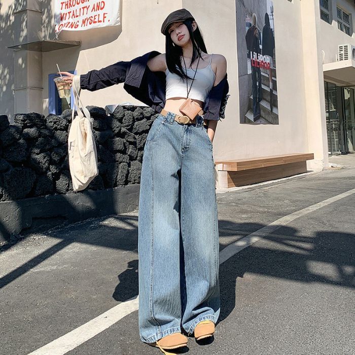 Denimot - High Waist Washed Wide Leg Jeans (diverse designs)