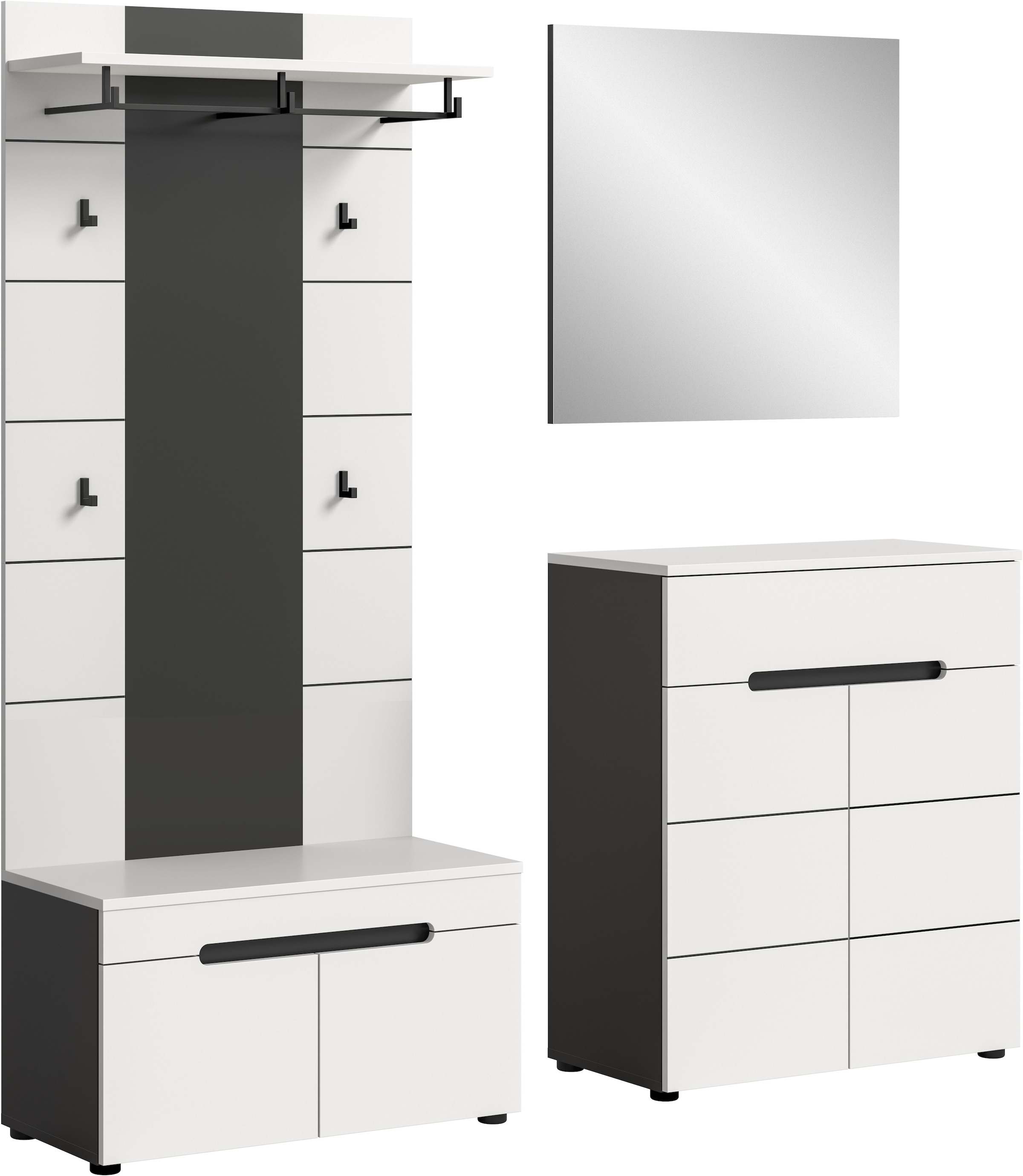 INOSIGN Garderoben-Set »REHAT, TOPSELLER!, 4-teilig, Breite 175 cm, individuell erweiterbar« Set, bestehend aus: Sitzbank, Paneel, Spiegel und Kommode, 4 Stk. tlg.
