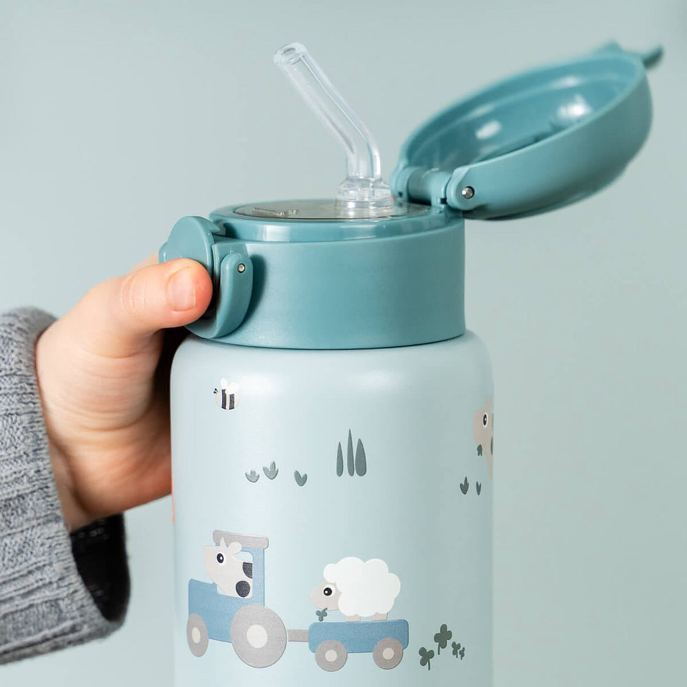 Køb DonebyDeer Blue Tiny Farm Insulated Sugerør Flaske