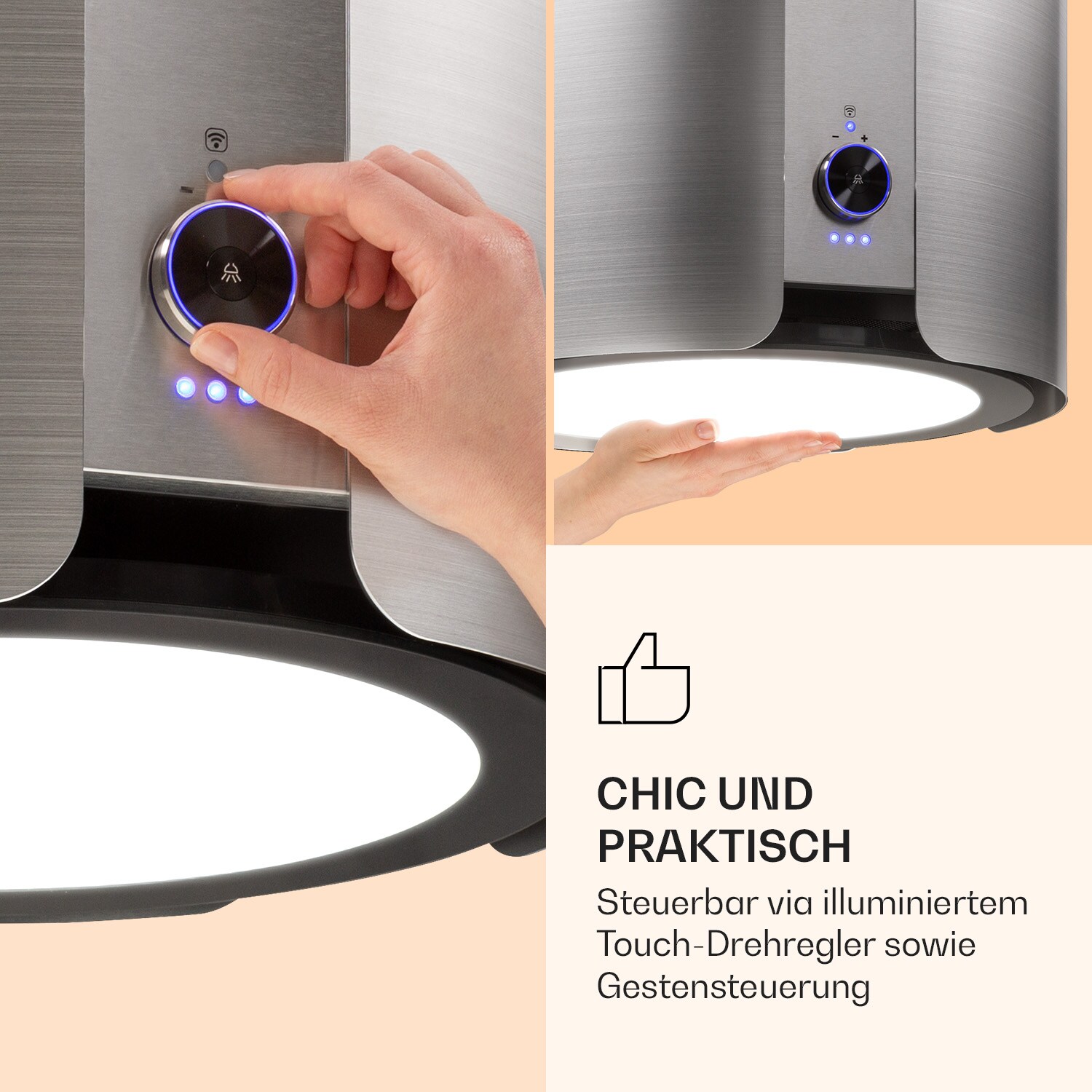 Skyfall Smart Inselabzugshaube Ø45cm Umluft 402m³/h LED Weiß/silber
