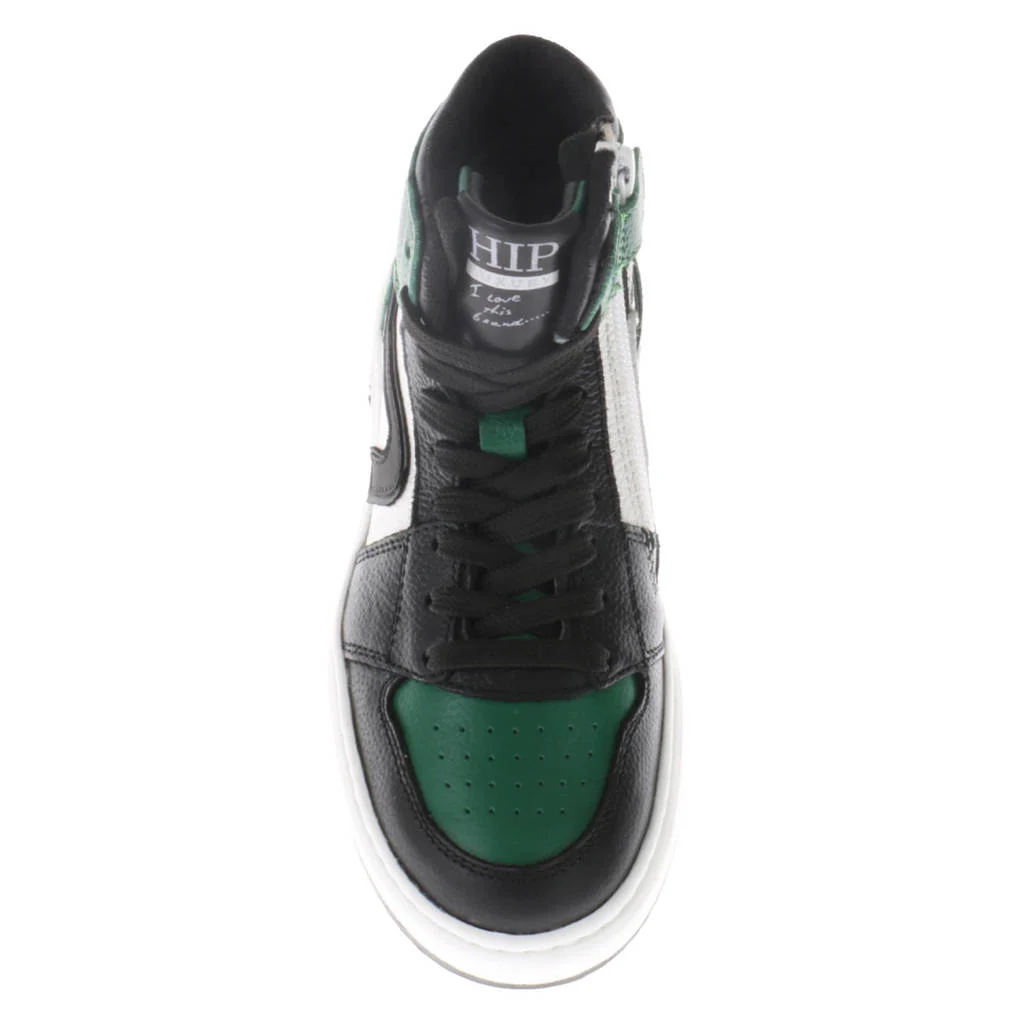 Hip leren sneakers groen/zwart/wit