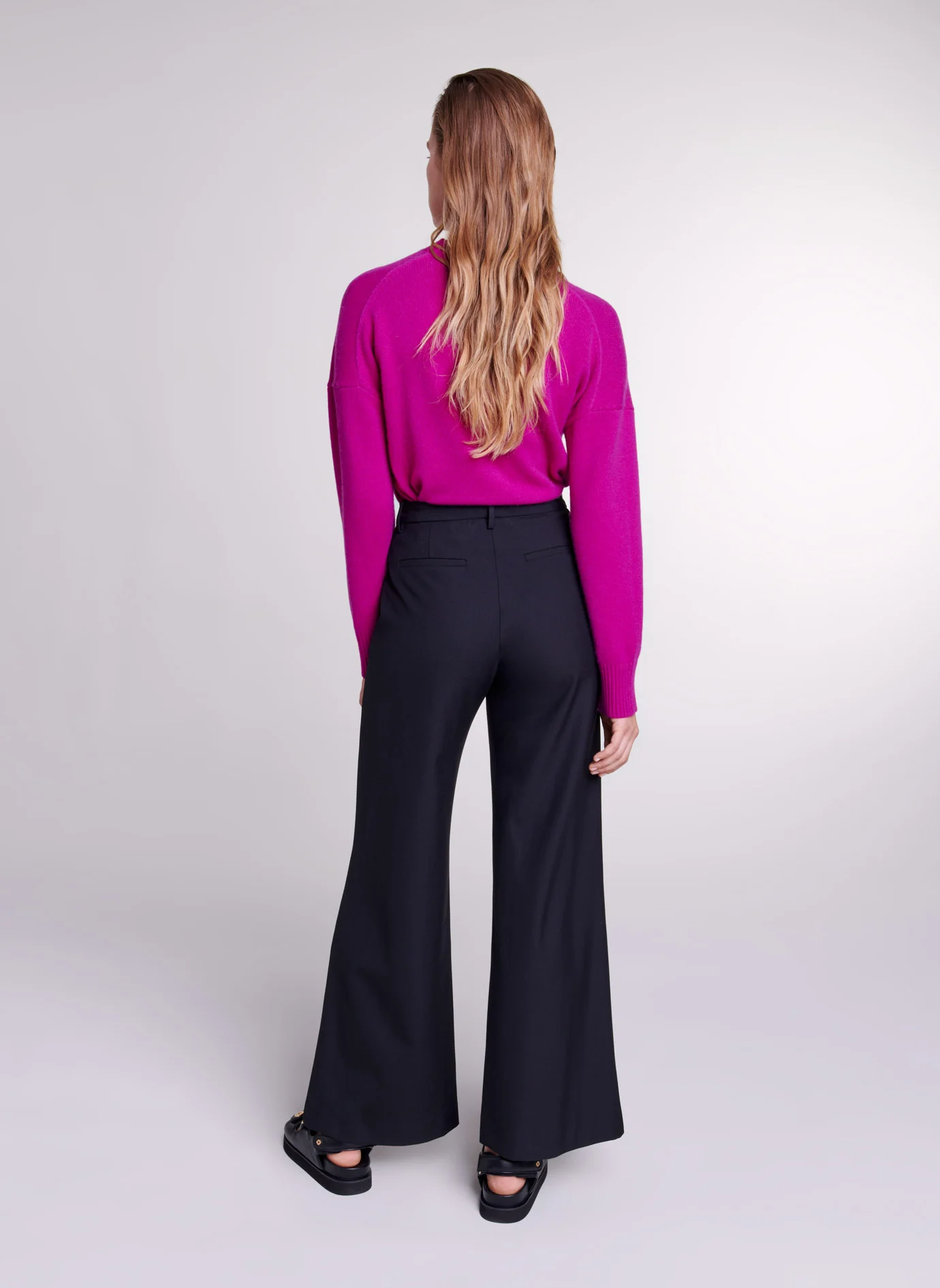 Pantalon flare en laine mélangée | Noir