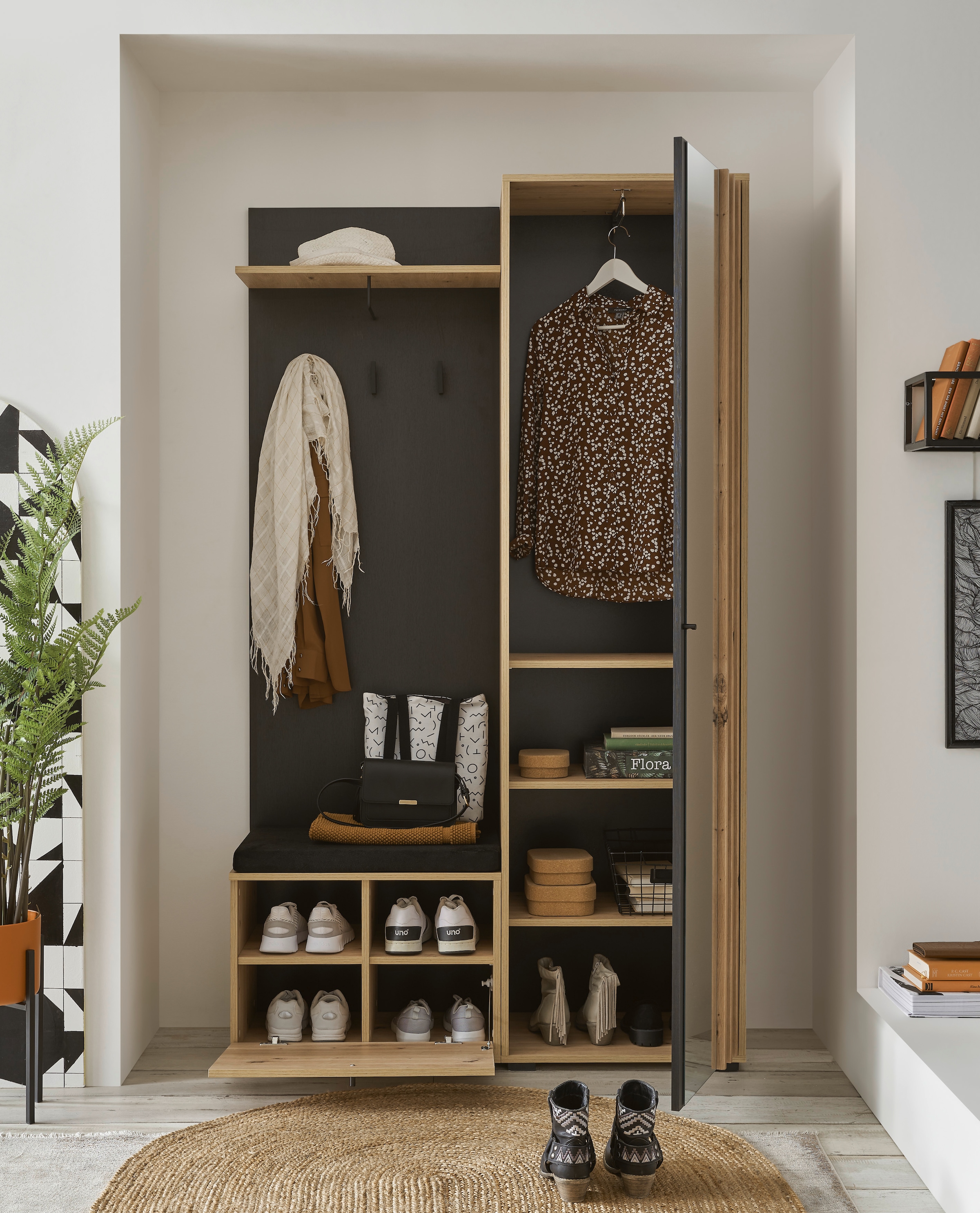 HBZ Kompaktgarderobe »Volano in schwarz Eiche Artisan, BxHxT 114x197x40 cm« 1 Stk. tlg. Mit Schubkästen und Türen mit Softclose