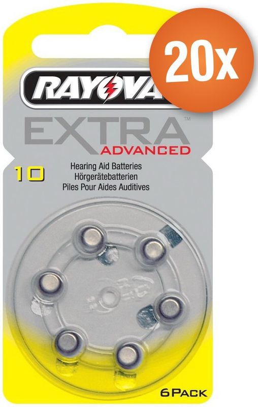 Voordeelpak Rayovac gehoorapparaat batterijen - Type 10 (geel) - 20 x 6 stuks