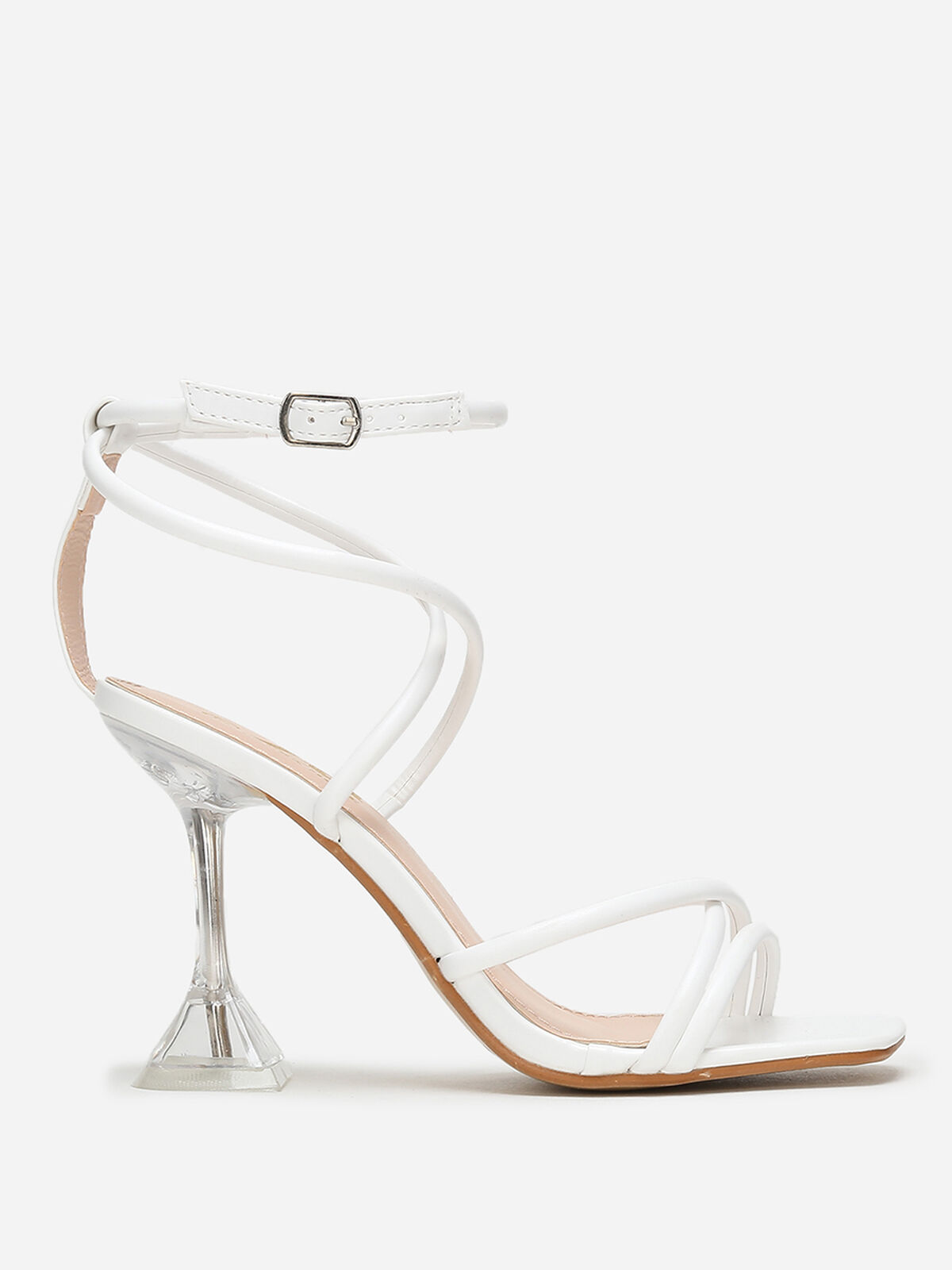 Sandales à talon bobine transparent- Blanc