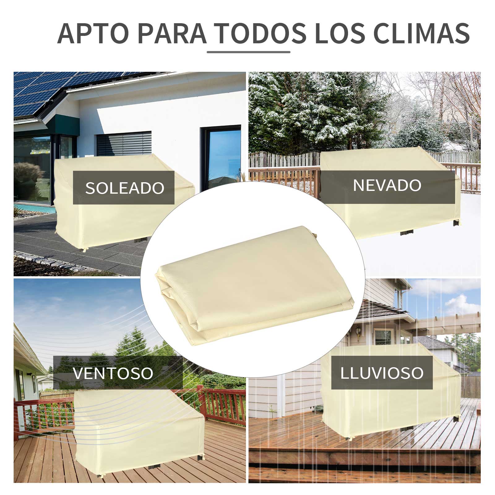 Capa protetora Outsunny para banco de 2 lugares, 140x84x56/94 cm, para móveis de exterior, em tecido Oxford 600D com revestimento impermeável, para jardim, pátio e terraço, cor creme.
