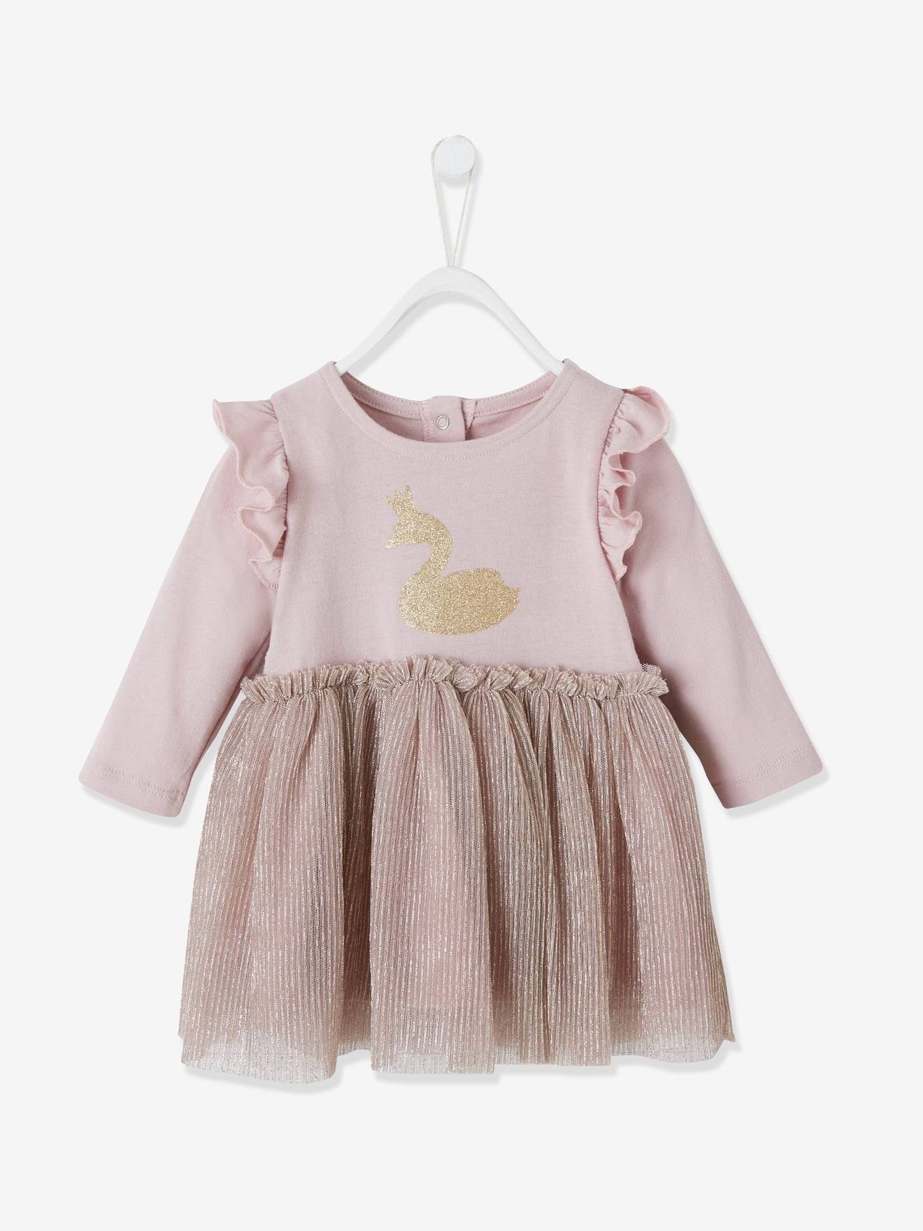 Vestido infantil 2 em 1, azul médio, liso com estampas.
