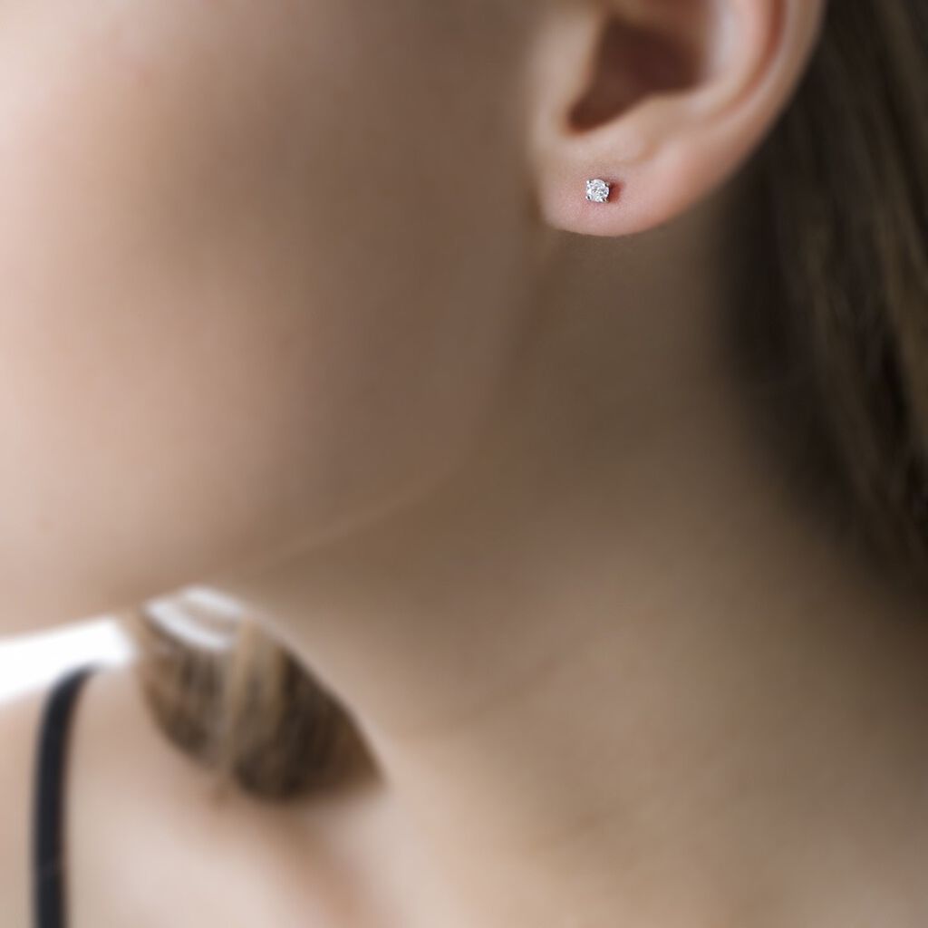 Boucles D'oreilles Puces Collection Victoria Or Blanc Diamant