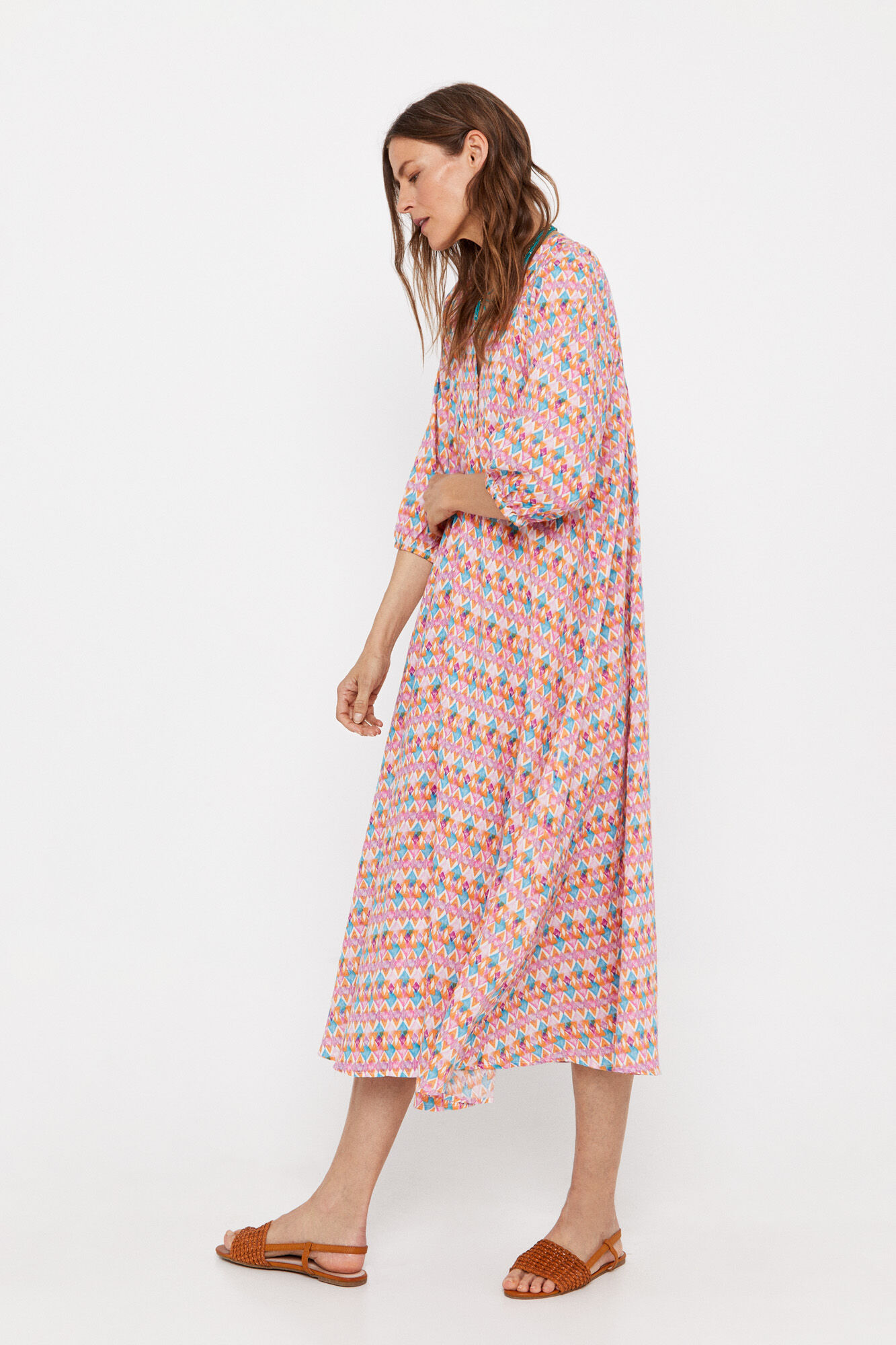Vestido longo estampado - Multicolorido
