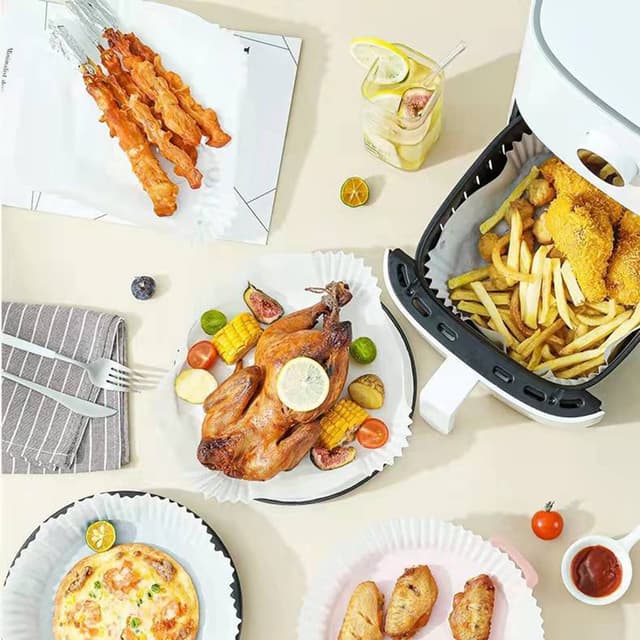 Air Fryer engangspapir med håndtag til frituregryder 100 stk Hvid 20 cm