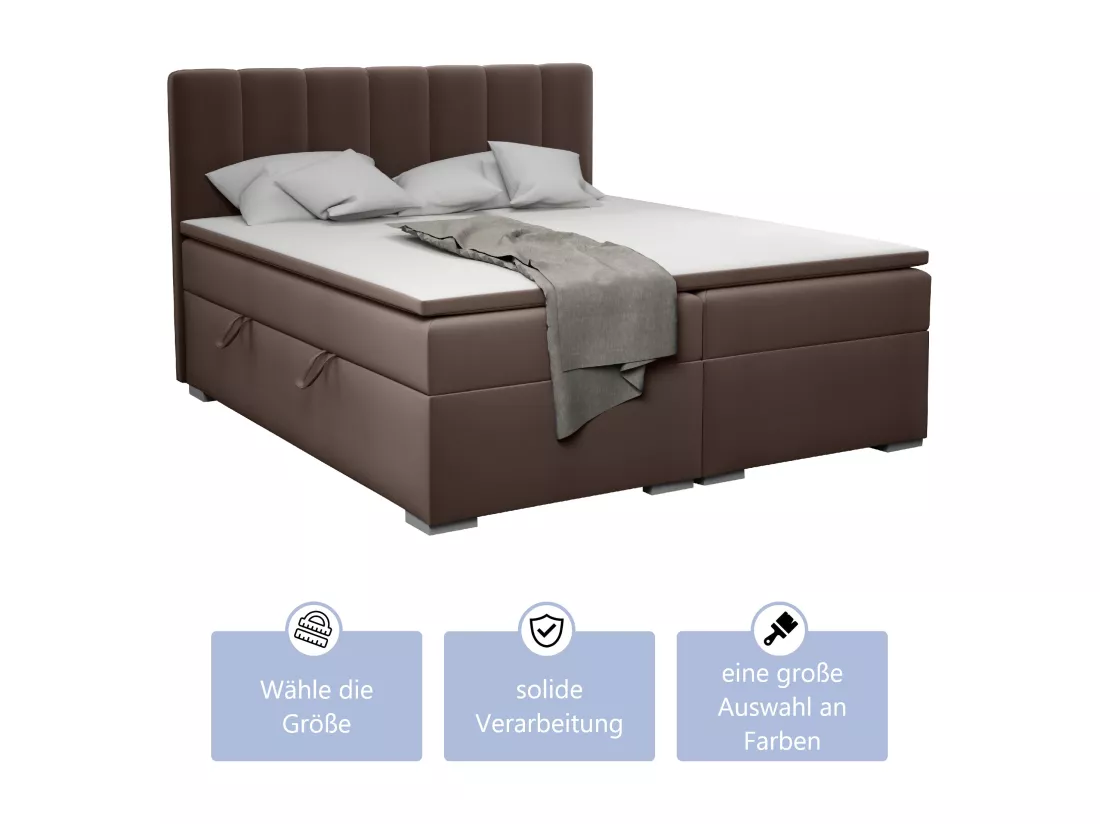 LIT BOXSPRING avec surmatelas Monaco 160x200 cm, brun foncé (Jasmine 28)
