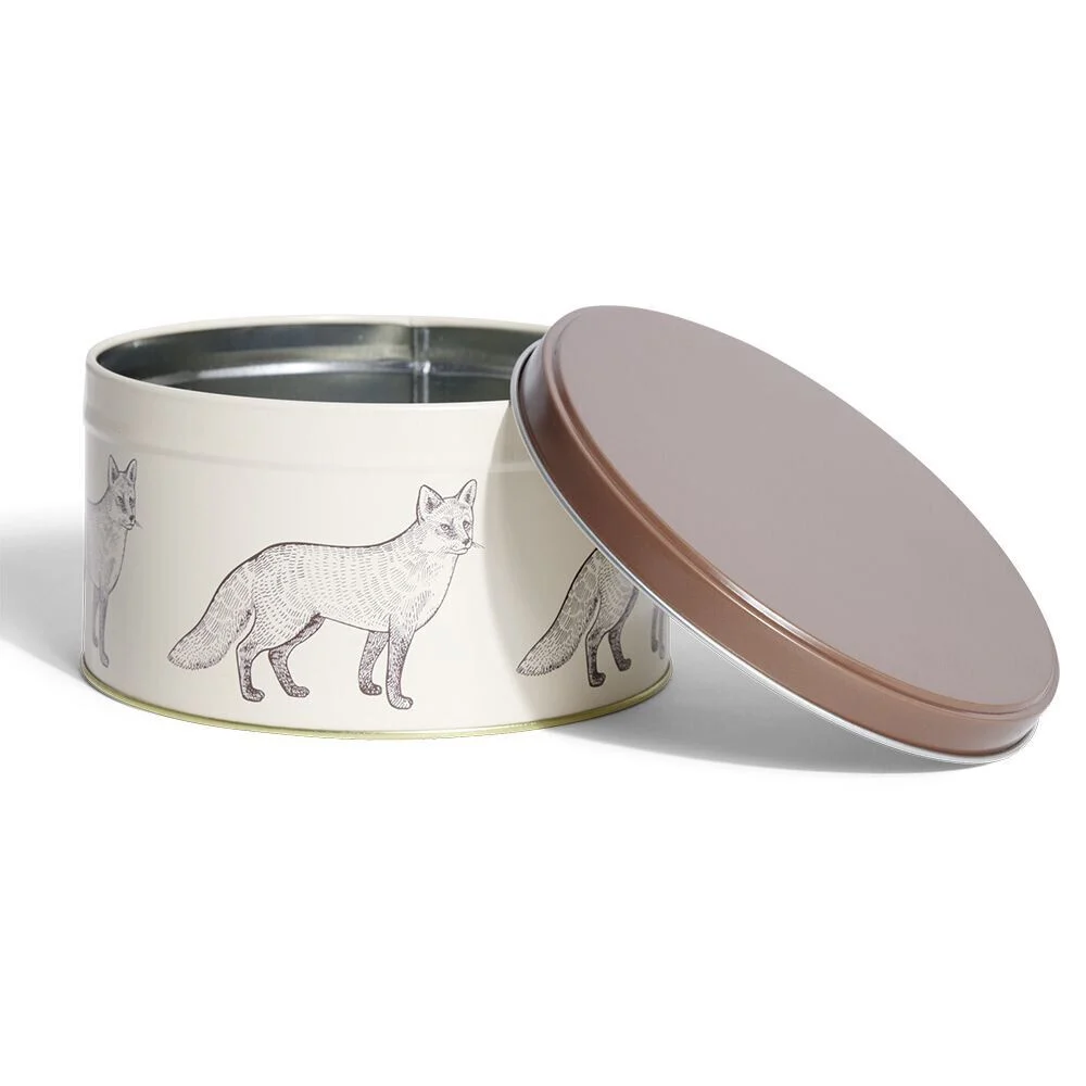 Boîte ronde en métal Ø13,5cm motif renard marron