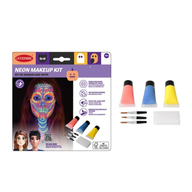 (7-tlg. Set) UV Make Up Kit Glow in the Dark Farben Fasnacht Kostüm Zubehör Motto Party Schminke Halloween Requisite (725.230024) - Neon