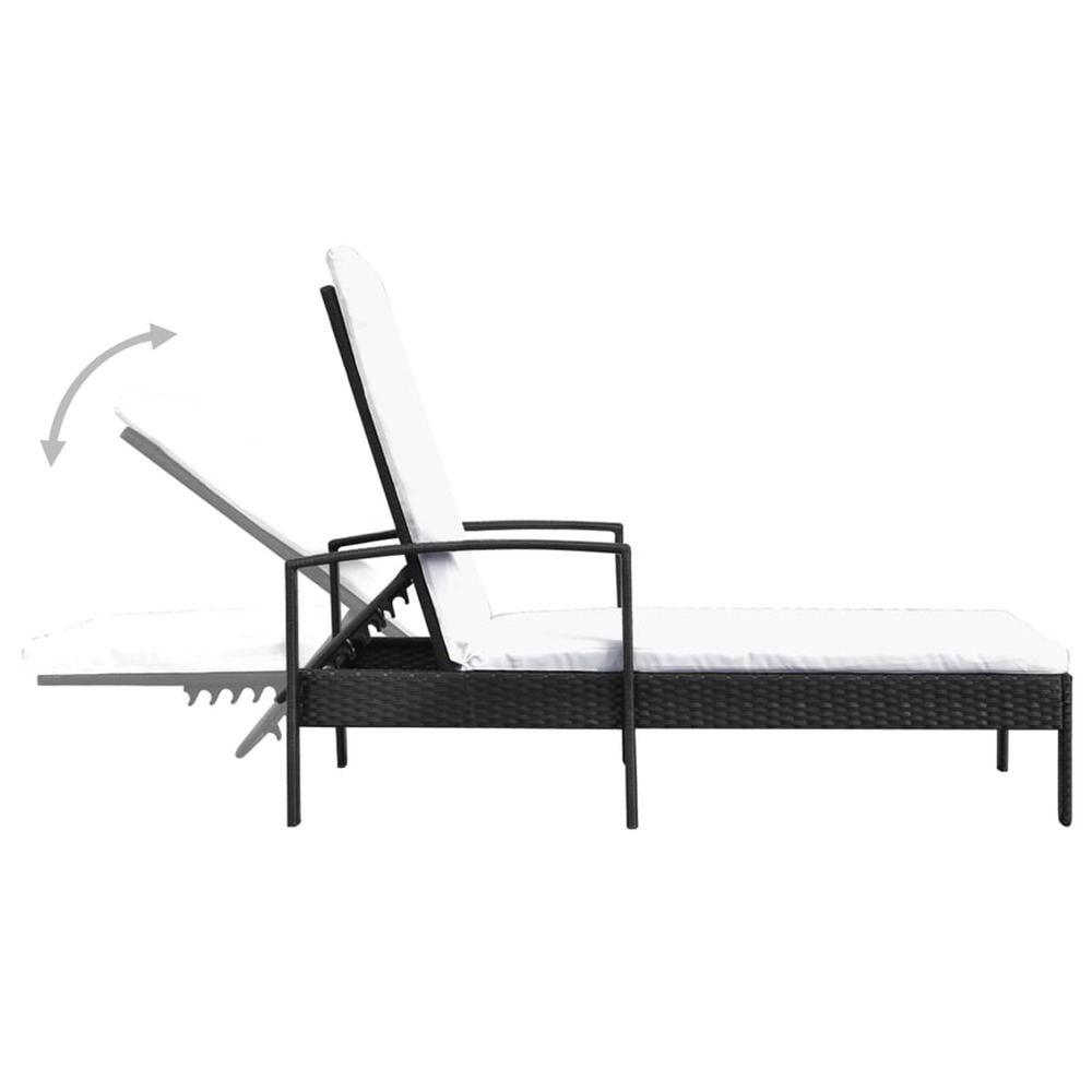 Transat chaise longue bain de soleil lit de jardin terrasse meuble d'extérieur avec coussin résine tressée noir