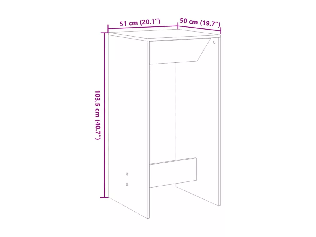 Table de bar gris béton 51x50x103,5 cm bois d'ingénierie
