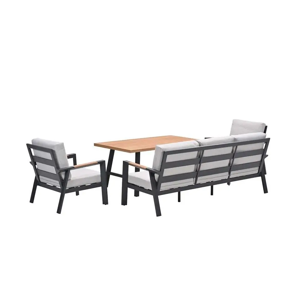 Elati lounge-dining sofa set-4-dlg.-c. black - sand - light teaklook