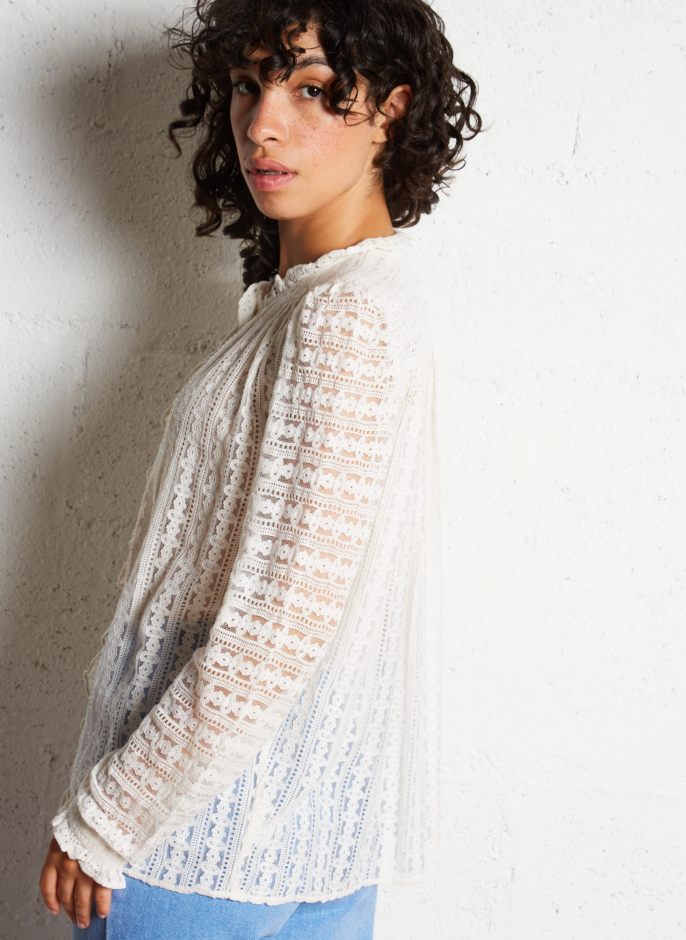 BETSY - Blouse col rond droite en coton mélangé | Beige