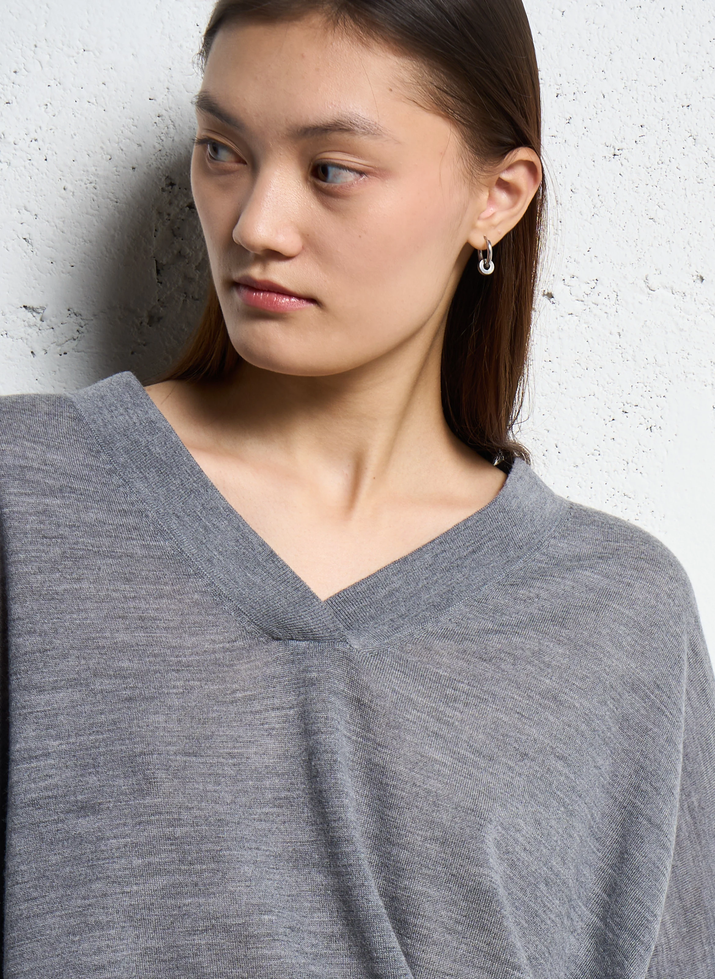 MAKO - Pull ample col V en laine | Gris