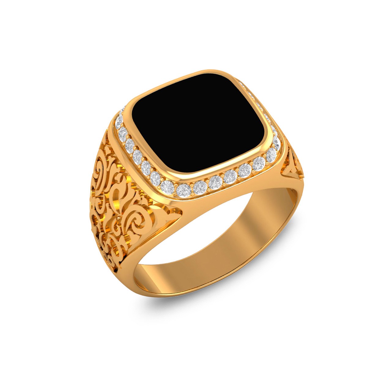 Bague Homme en Or Jaune 10.08grs avec Onyx et Diamants - Idée Cadeau Précieux | Aden
