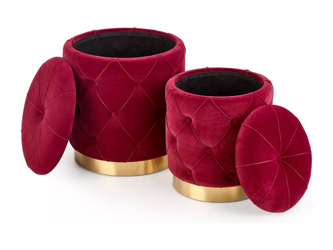 Poufs gigognes en velours bordeaux avec base en acier doré ECHO