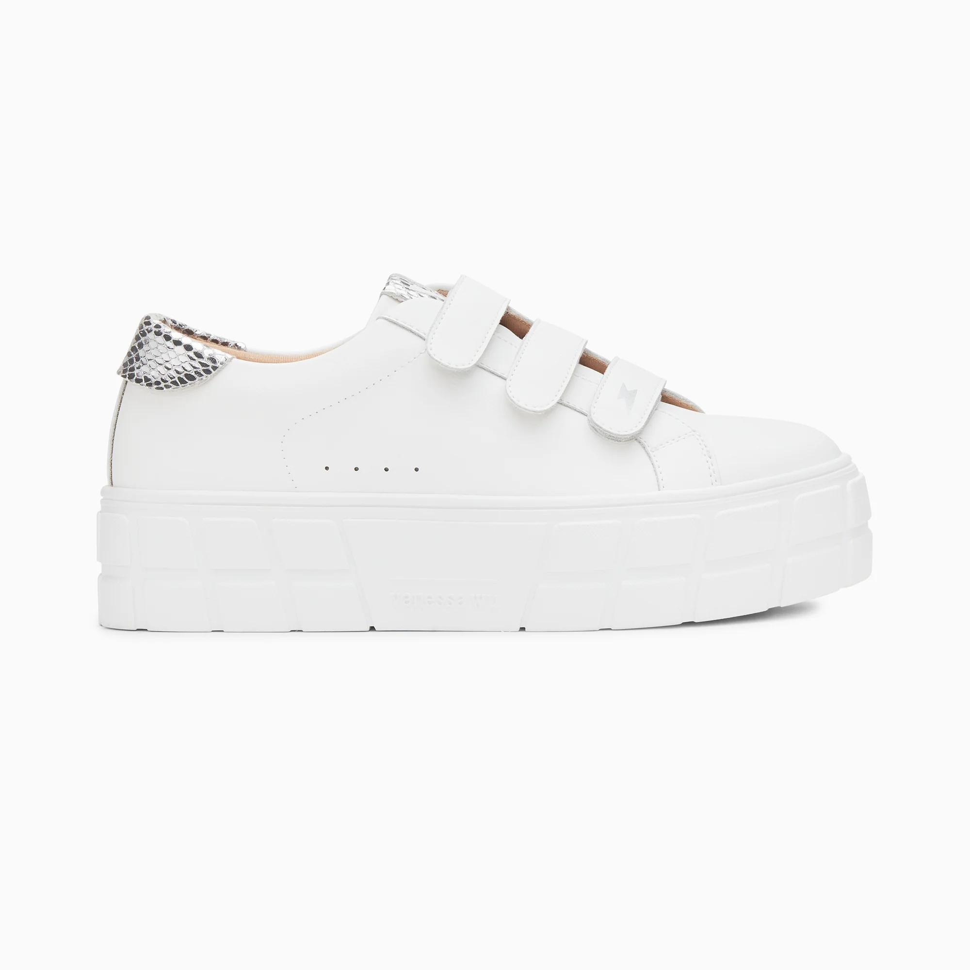 Sneakers-Baskets Angela blanc et argent serpent à plateforme
