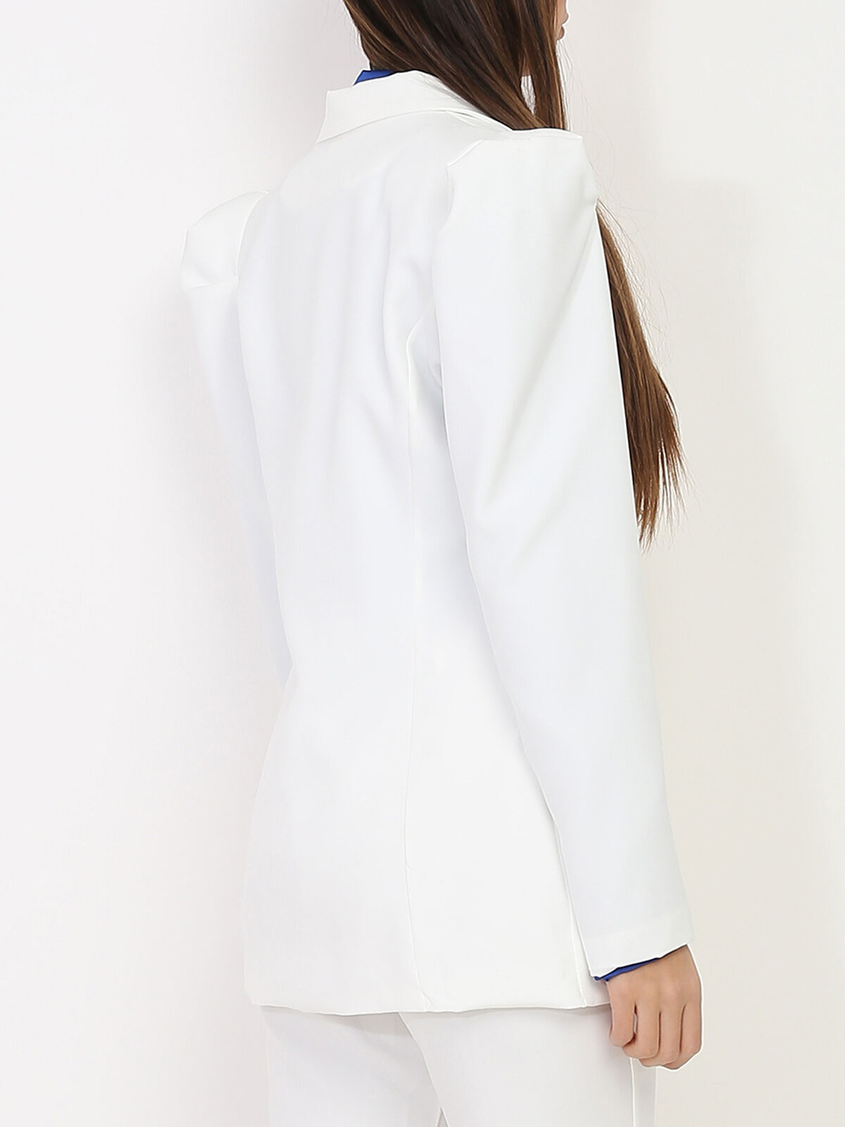 Blazer style officier à manches gigot- Blanc