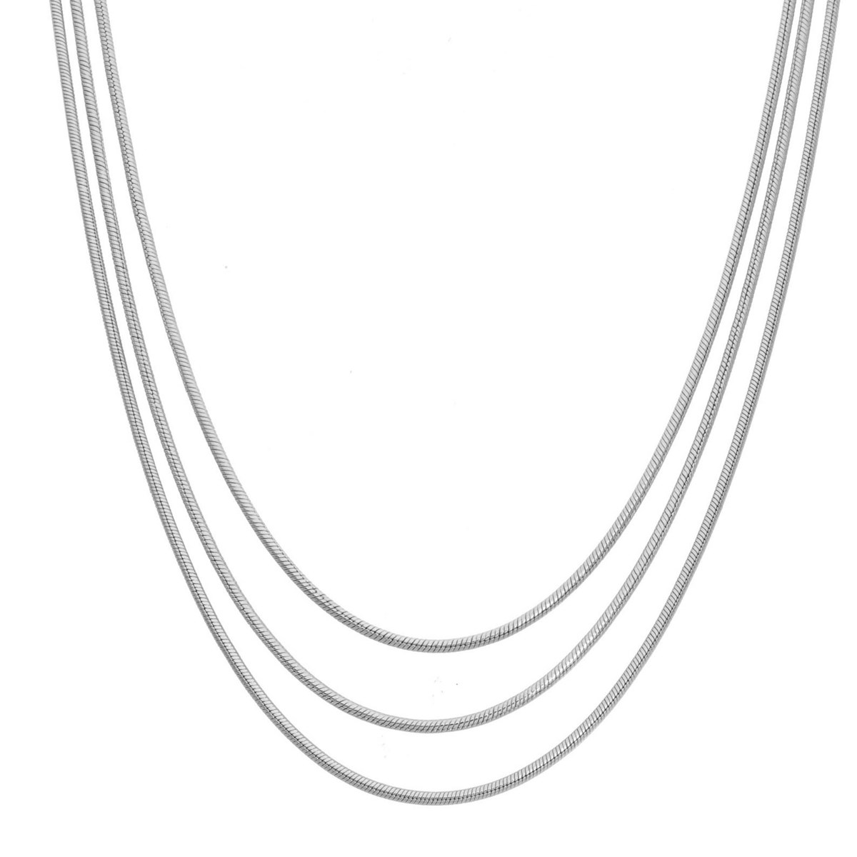 Collier Argent Rhodié Triples Mailles Serpentine Ronde