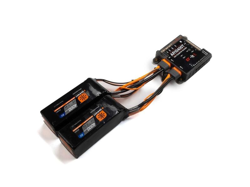 Spektrum Empfänger AR10400T Powersafe 10-Kanal DSMX Telemetriefähiger Empfänger mit Akkuweiche und 2 Satellitenempfänger