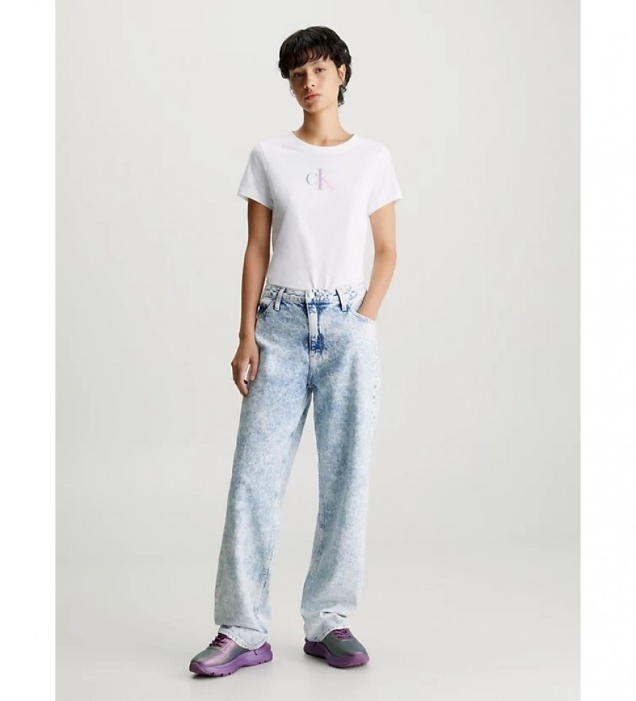 Camiseta Calvin Klein Jeans Slim Fit com Logo Degradê, Branca