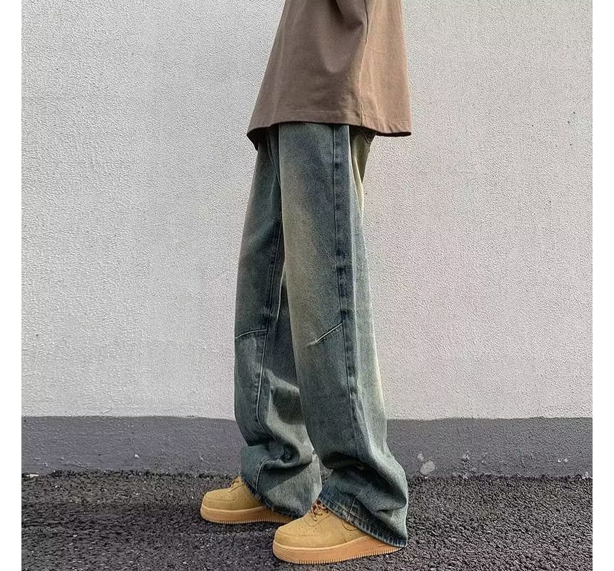 Kimeya - Low Rise Washed Distressed Wide Leg Jeans