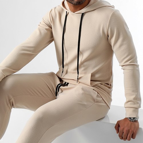 Ensemble Sweat Capuche Et Pantalon Waffle 0662 Beige Clair