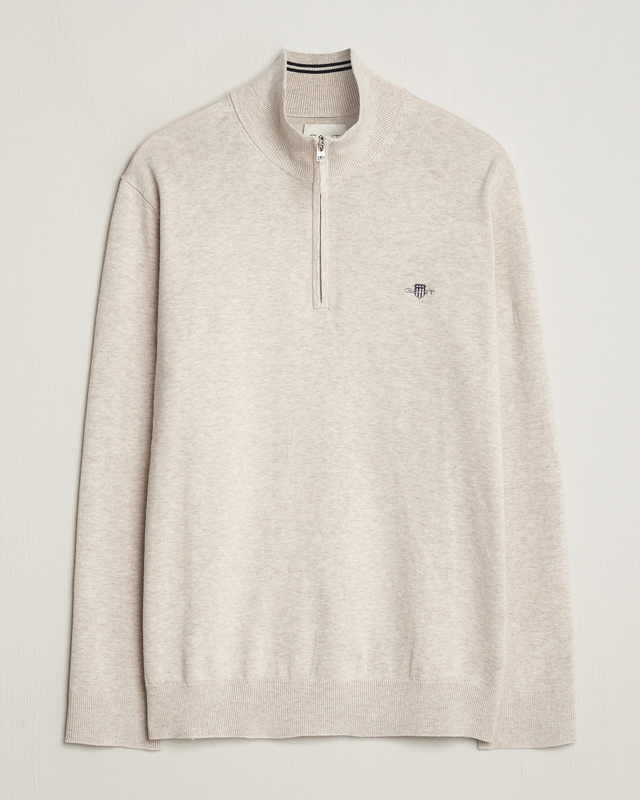 GANT Classic Cotton Half Zip Light Beige Melange