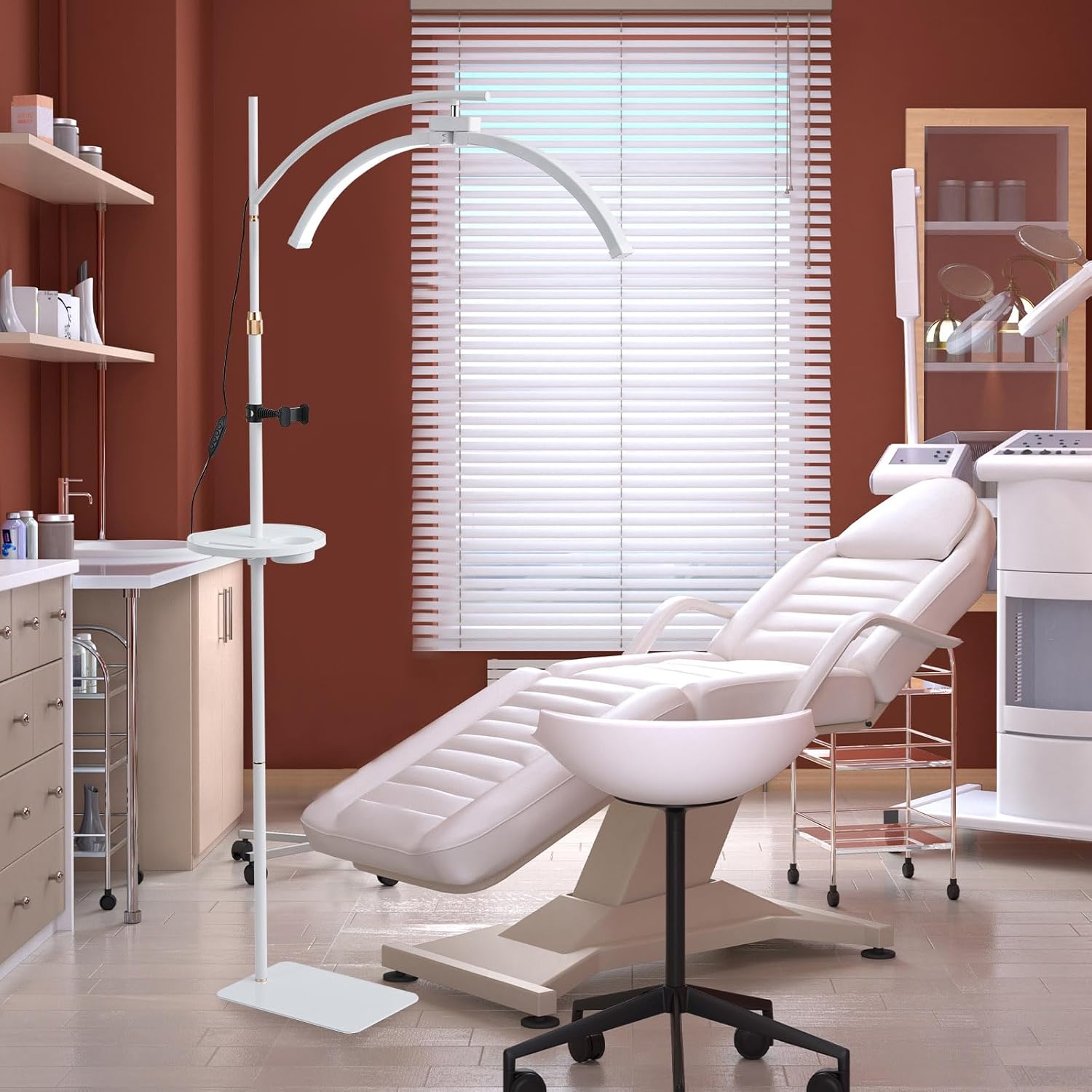 LED Stehleuchte, 45W Wimpern Lampe Kosmetik Lampe für Wimpern, Einstellbares Licht 3-6000K, Lamp mit Telefonständer, Kosmetiklampe Mondlampe für Lesen Tätowieren